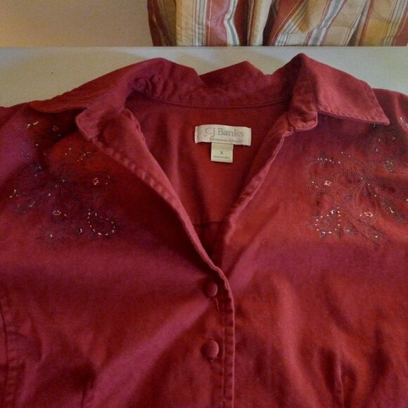 CJ Banks Button Down Rusty Red Long Sleeve Shirt - Picture 4 of 8